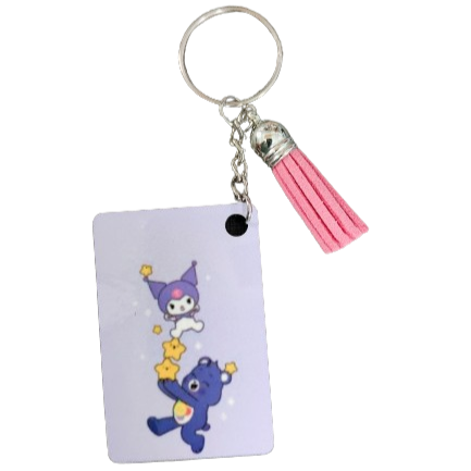 Keychain - Double sided sublimated Kuromi & Harmony Bear with acrylic tassel