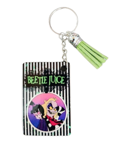 Keychain - Double sided sublimated Beetlejuice with acrylic tassel