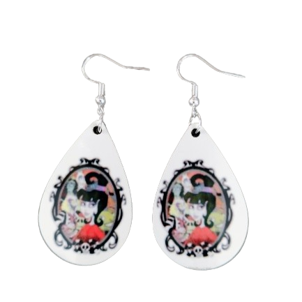 Earrings - Double sided sublimated Beetlejuice image on silver hook