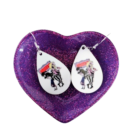 Earrings - Double sided sublimated Beetlejuice image on silver hook