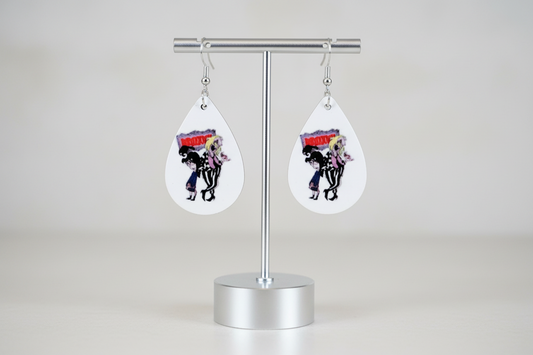Earrings - Double sided sublimated Beetlejuice image on silver hook