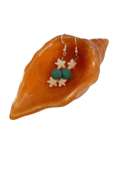 Earrings - Starfish & Sea shell on silver hook
