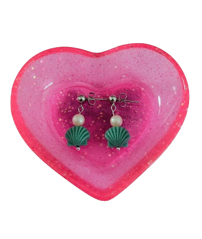 Earrings - Starfish/Sea shell with pearl bead on silver post