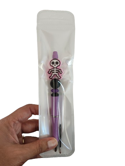 Pen - Skeleton silicon beaded acrylic pen (black ink)