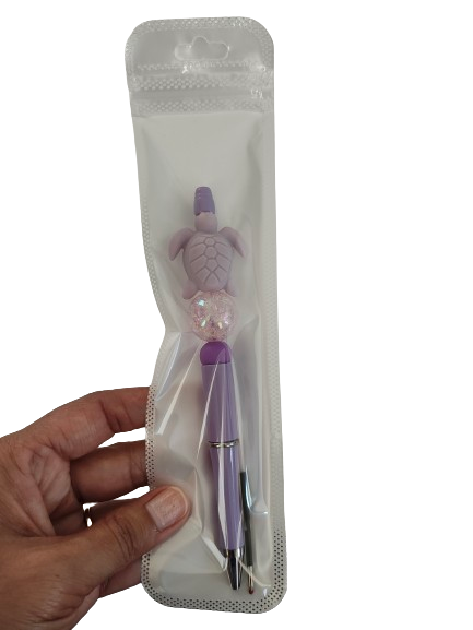 Pen - Sea turtle silicon beaded acrylic pen (black ink)