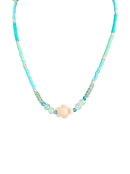 Necklace - 17 inches Beaded necklace with turtle accent bead