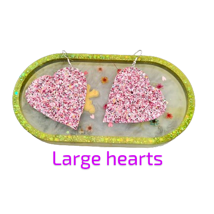 Earrings - Pink glitter faux leather heart on silver hook