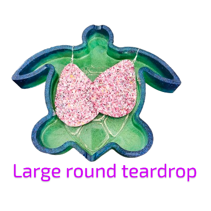 Earrings - Pink glitter faux leather round teardrop on silver hook