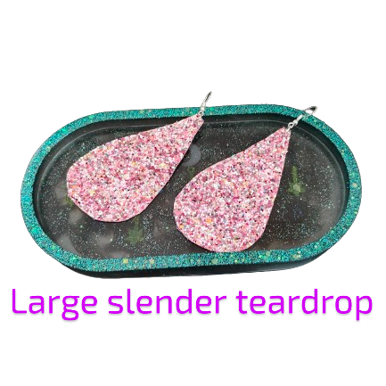 Earrings - Pink glitter faux leather slender teardrop on silver hook