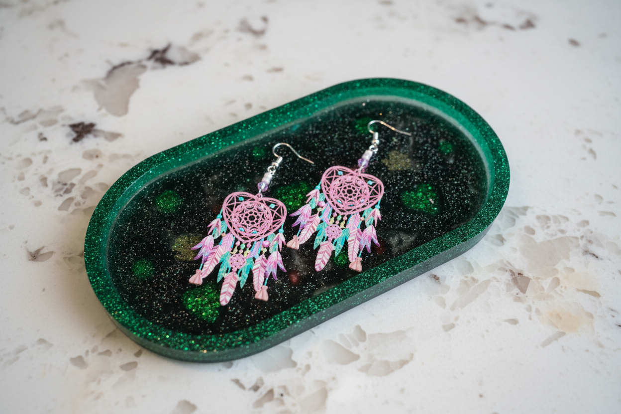 Earrings - Filigree dream catcher with beads on silver hook