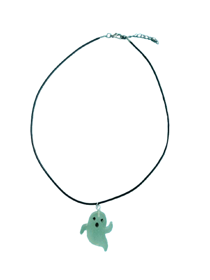 Necklace - 17.5 inches black waxed cord with Glow in the dark resin ghost