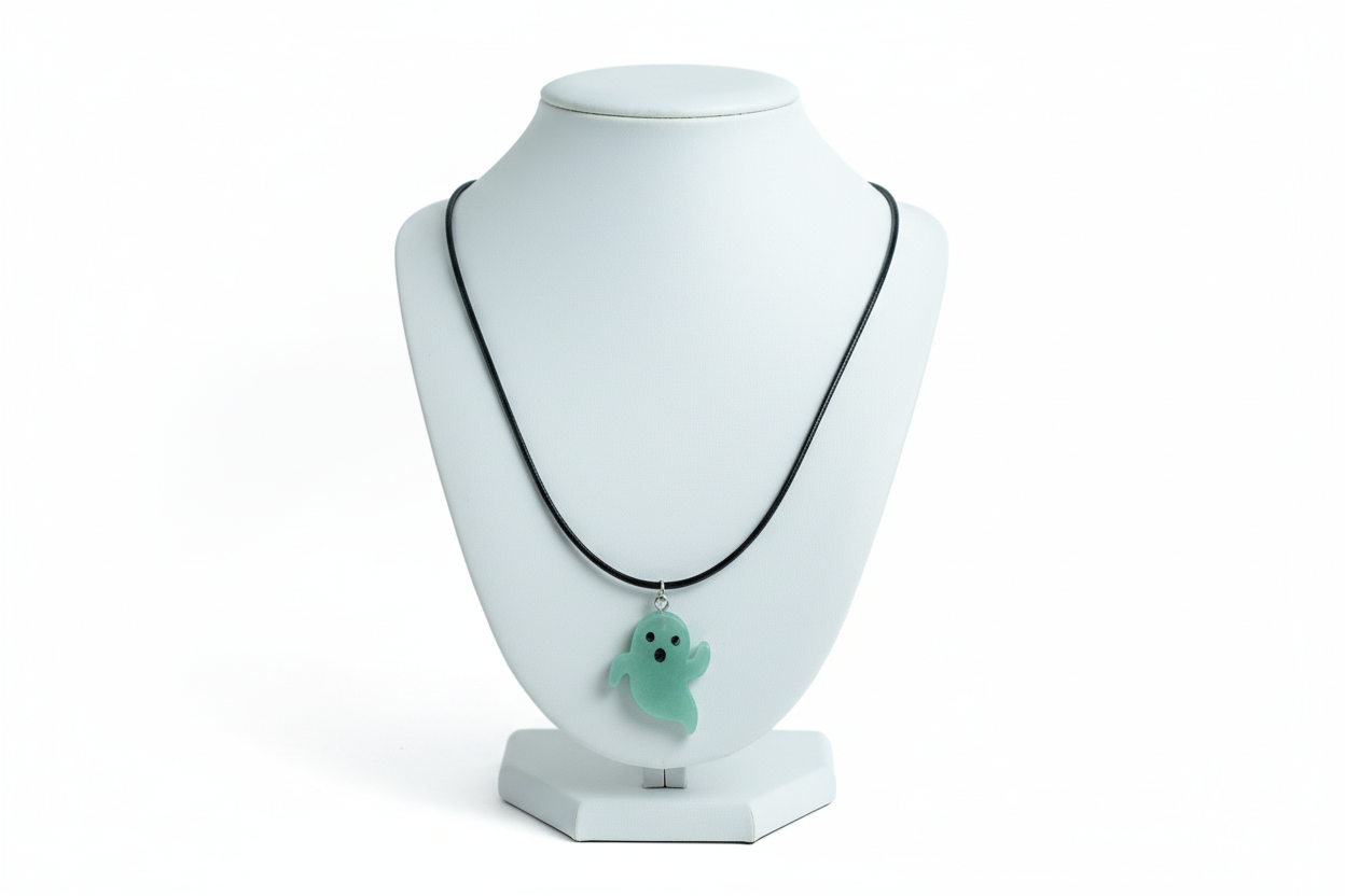 Necklace - 17.5 inches black waxed cord with Glow in the dark resin ghost