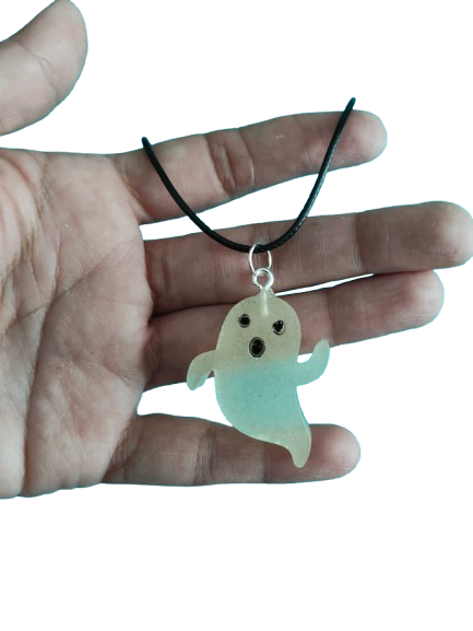 Necklace - 17.5 inches black waxed cord with Glow in the dark resin ghost