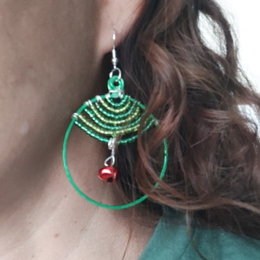 Earrings - Beaded hoop with jingle bell on hook