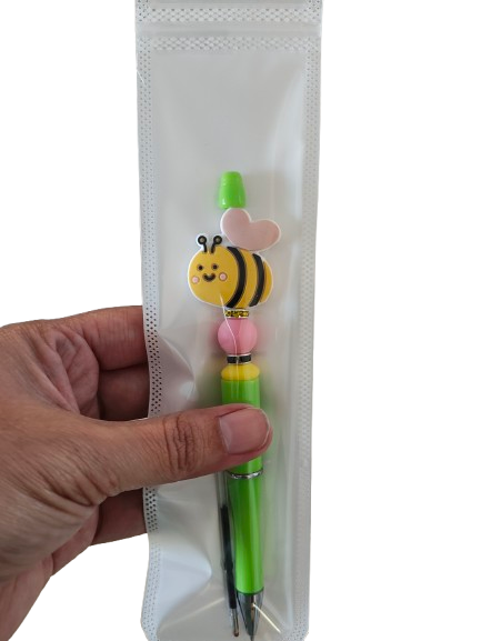 Pen - Bee silicon beaded acrylic pen (black ink)