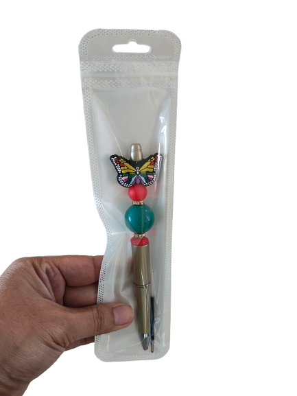 Pen - Butterfly silicon beaded acrylic pen (black ink)
