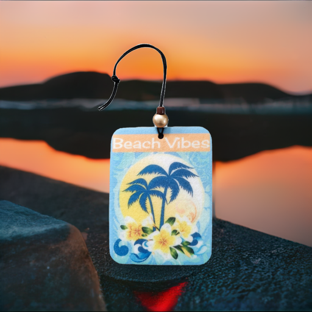 Car Ornament - Double sided rectangle "Beach vibes"