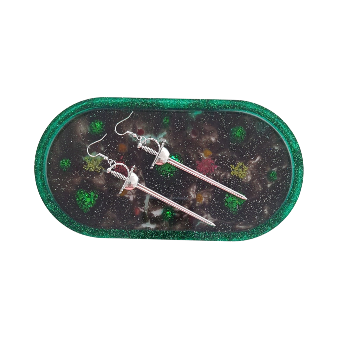 Earrings - Silver sword on hook