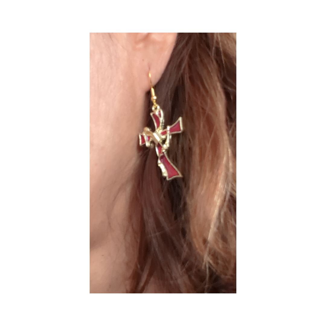 Earrings - Red cross with skeleton on hook