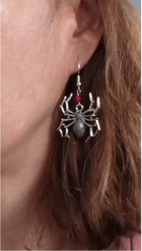 Detailed Spider Charm Earrings with Accent Bead, Spooky Statement Jewelry