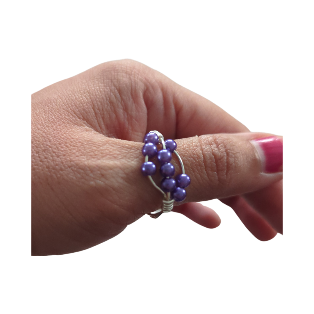 Ring - Fidget 9 purple pearl beads (20 gauge 0.8mm)