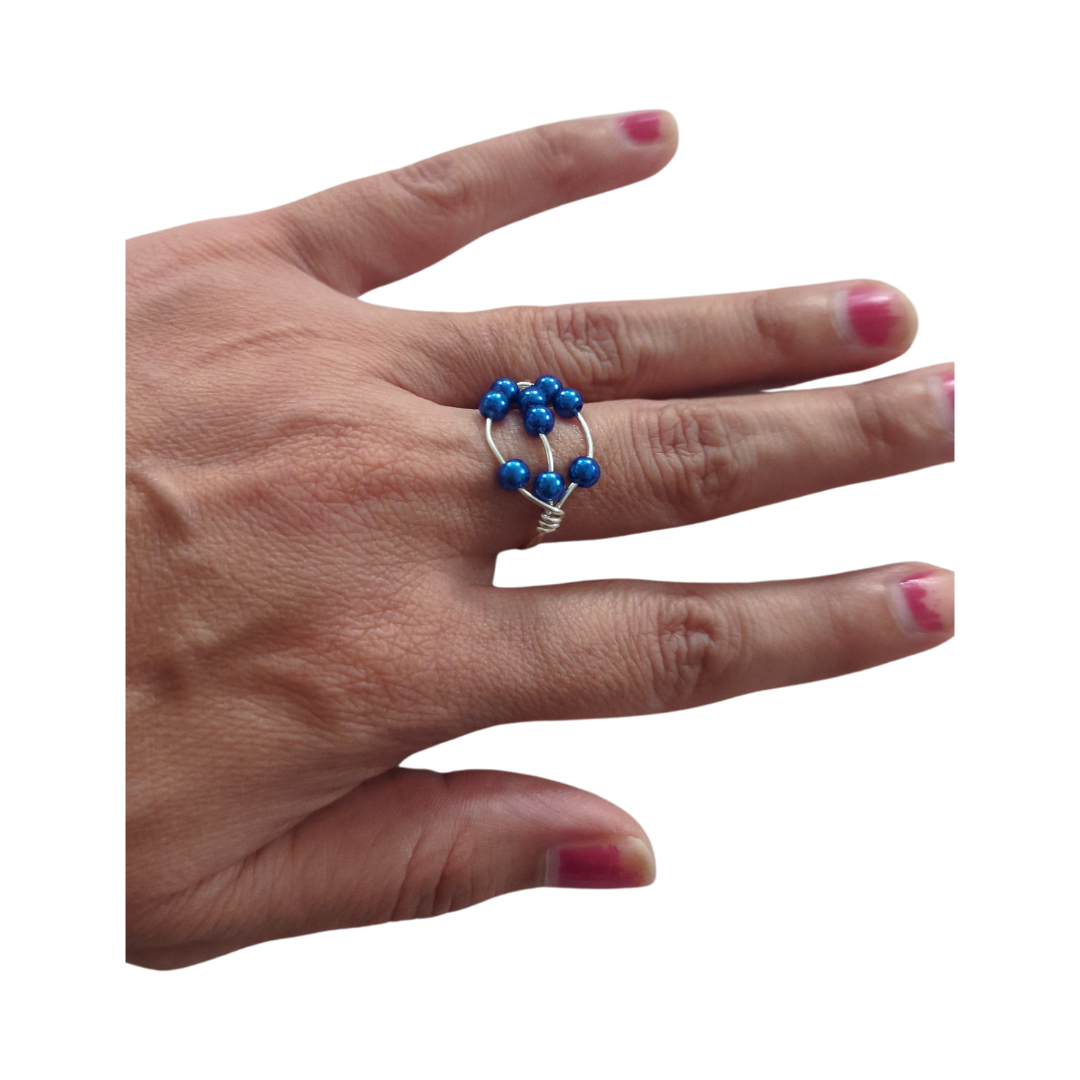Ring - Fidget 9 royal blue Pearl beads (20 gauge 0.8mm)