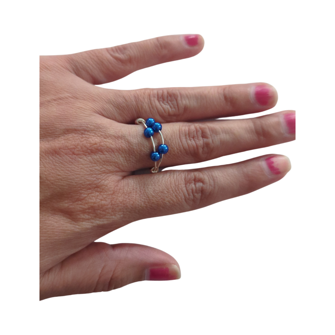 Ring - Fidget 5 royal blue pearl beads (20 gauge 0.8mm)