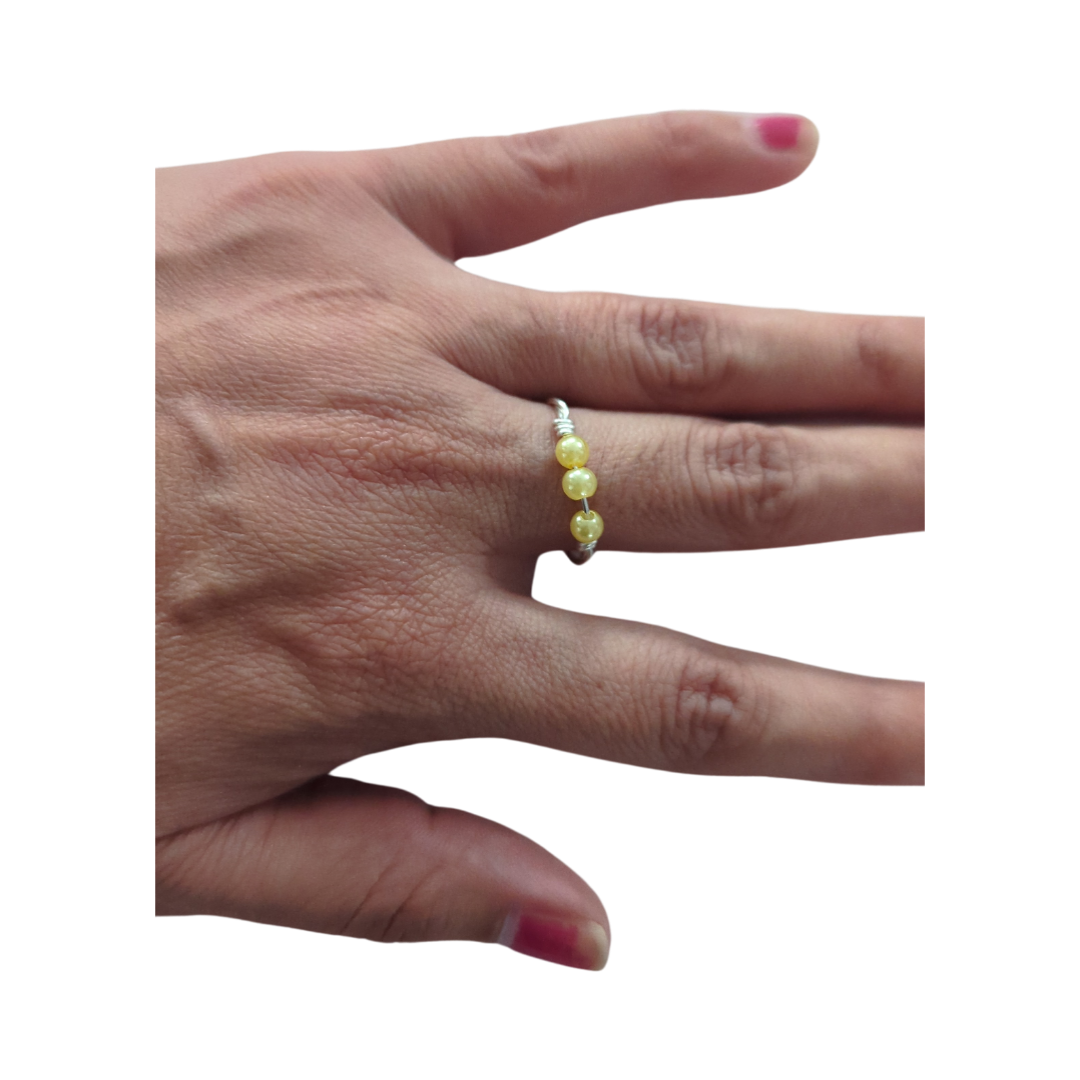 Ring - Fidget 3 yellow pearl beads (20 gauge 0.8mm)