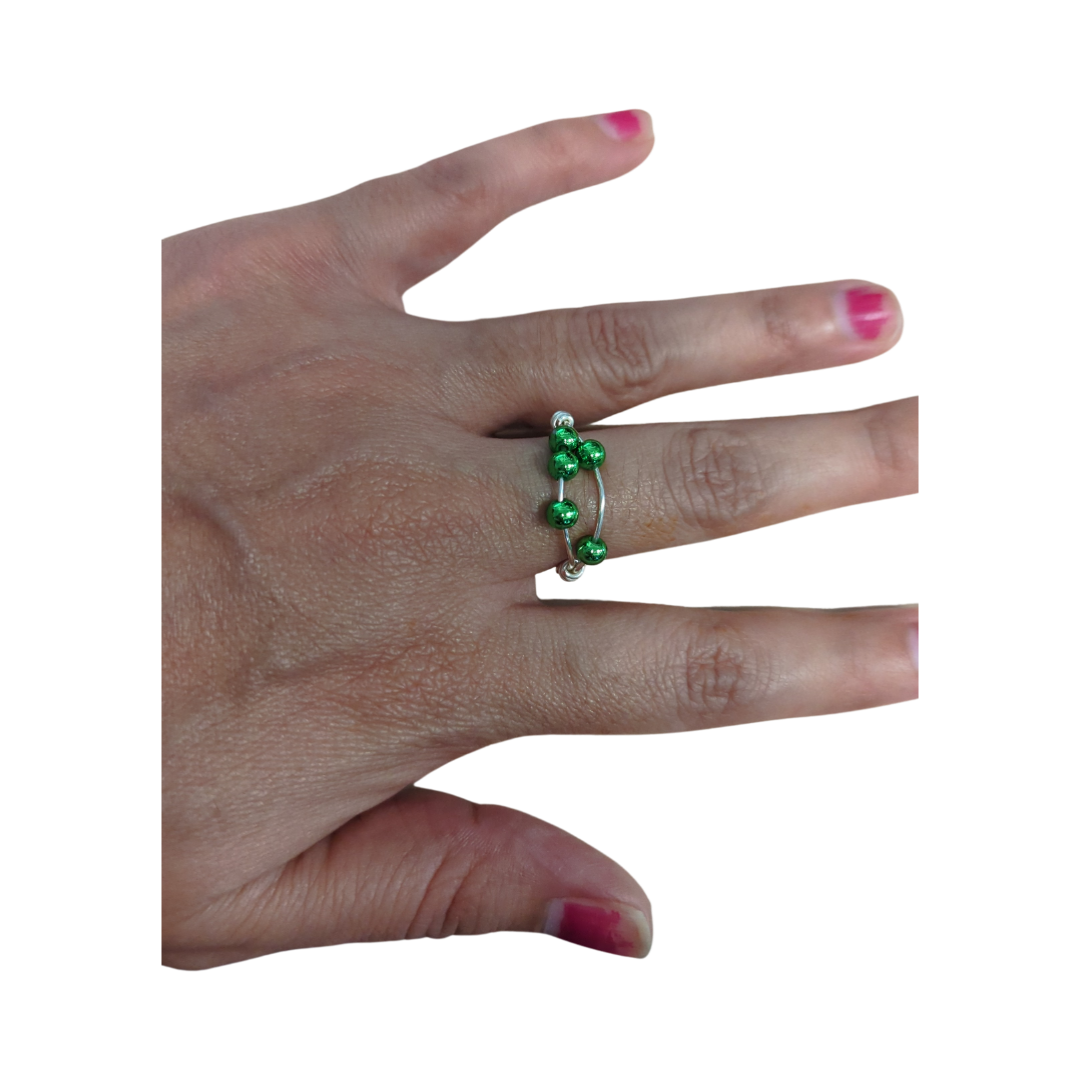 Ring - Fidget 5 green pearl beads (20 gauge 0.8mm)