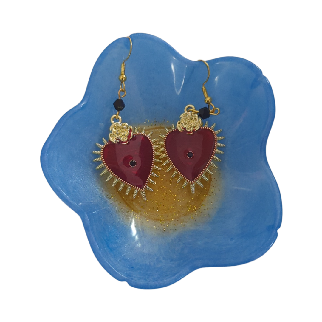 Earrings - Heart with bead on hook