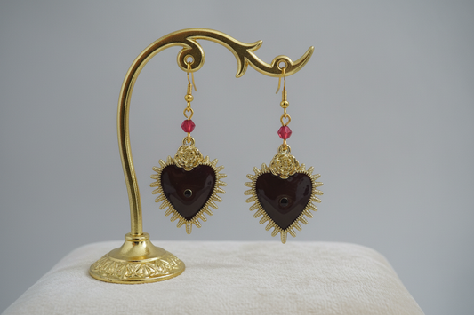 Earrings - Heart with bead on hook