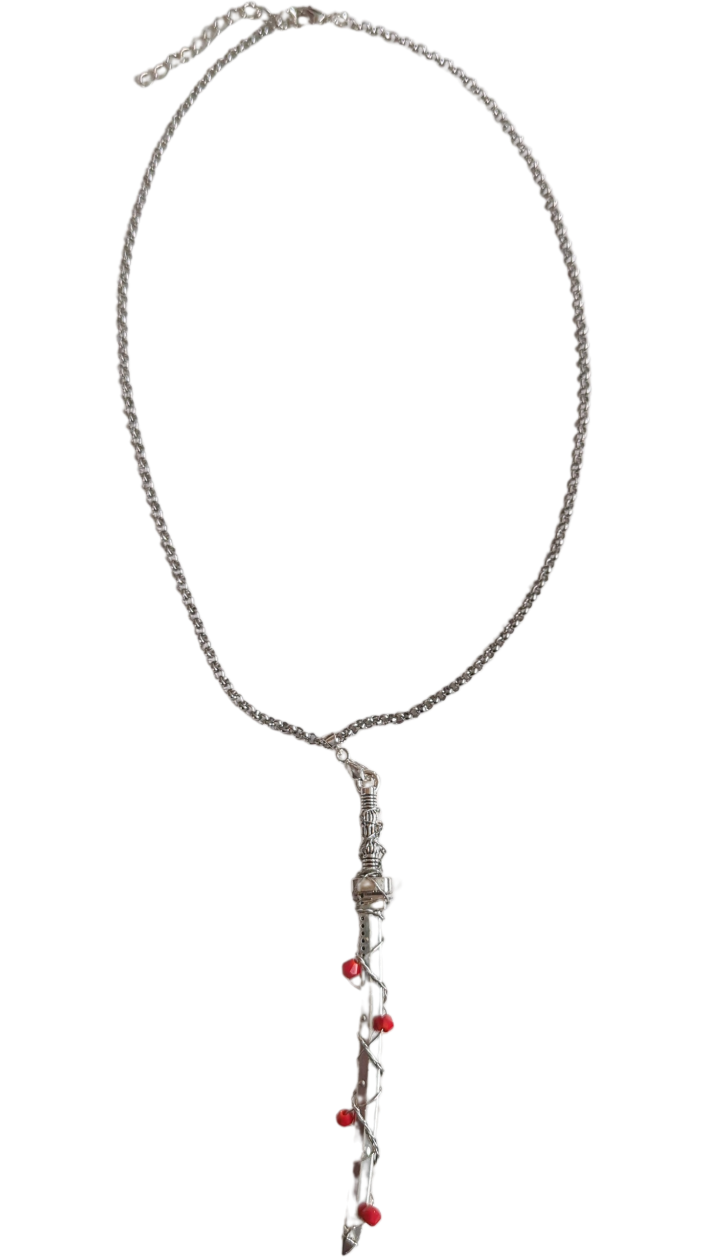 Necklace - 18.5 inches 3mm Stainless Steel Rolo chain with silver sword with beads
