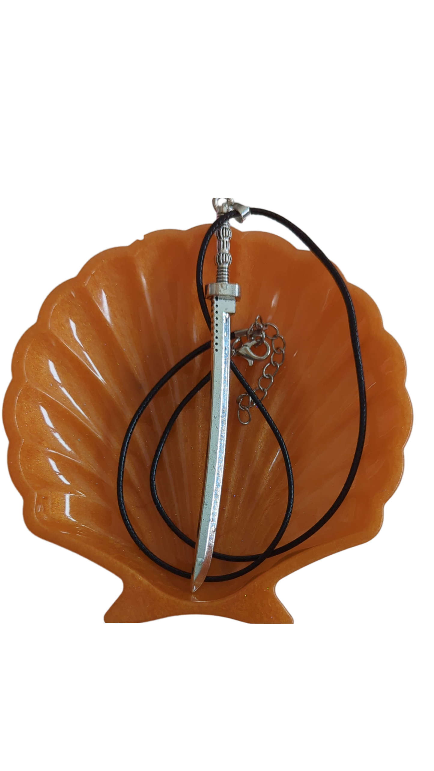 Necklace - 18 inches silver sword on braided black cord