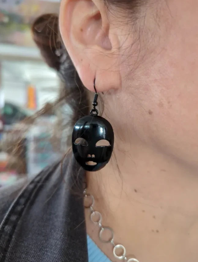 Earrings - Black face mask on black hook
