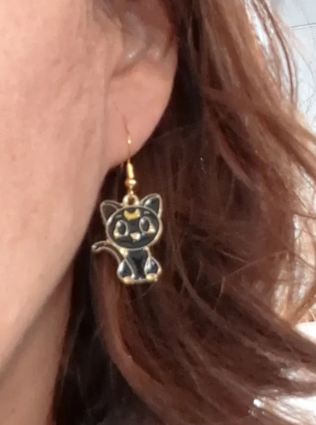 Earrings - Cat #2 on gold hook