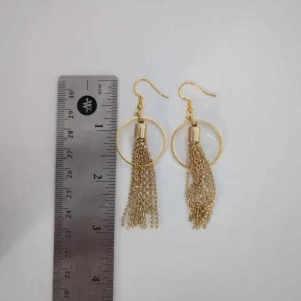 Earrings - Chain Tassels with circle on hook