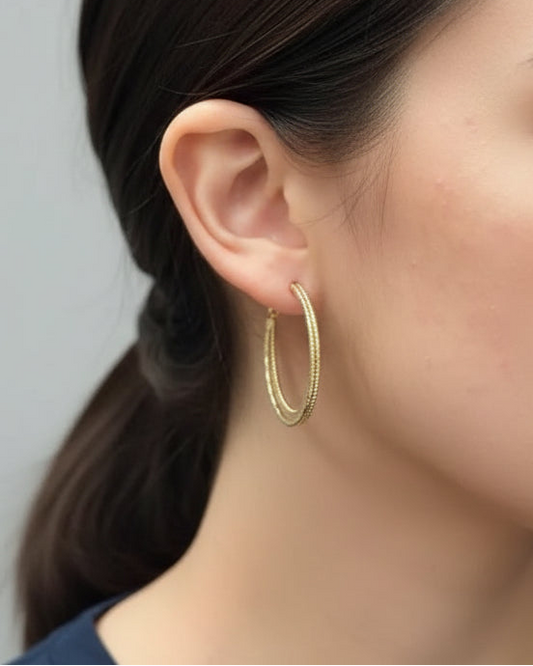 Earrings - Gold colored lightweight textured hoops