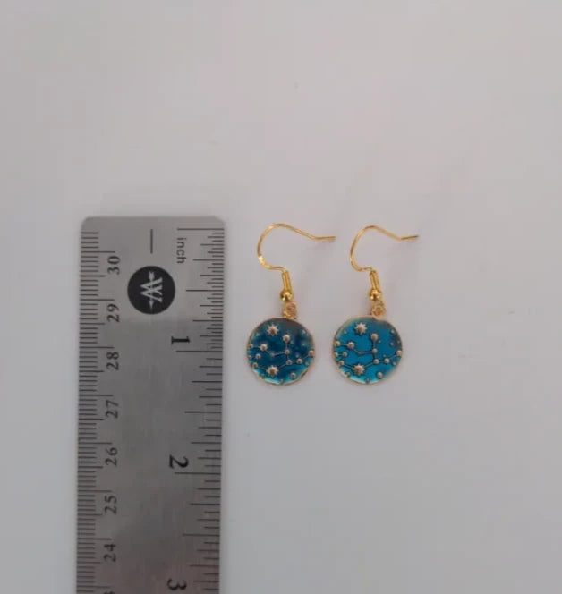 Earrings - Gold plated blue constellation on gold hook