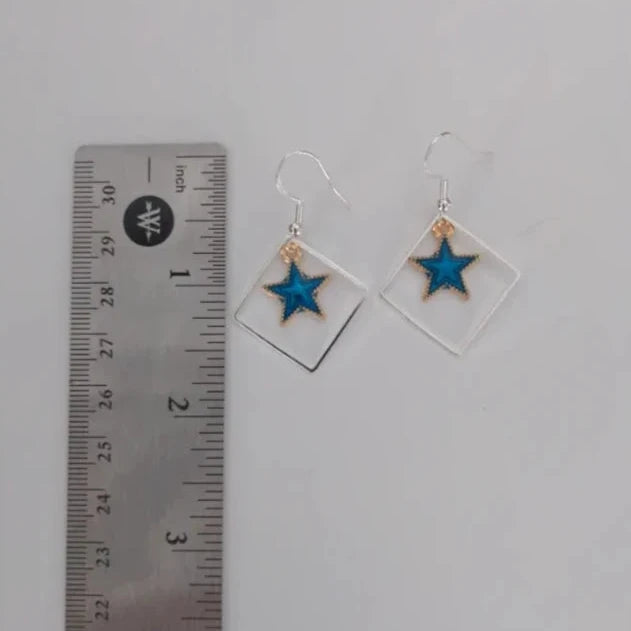 Earrings - Silver square with star on hook