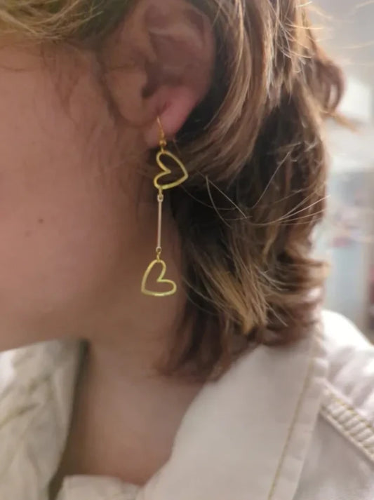 Earrings - Gold Plated Heart Earring Connector 2-Hole Stick Strip Bar Link on gold hook