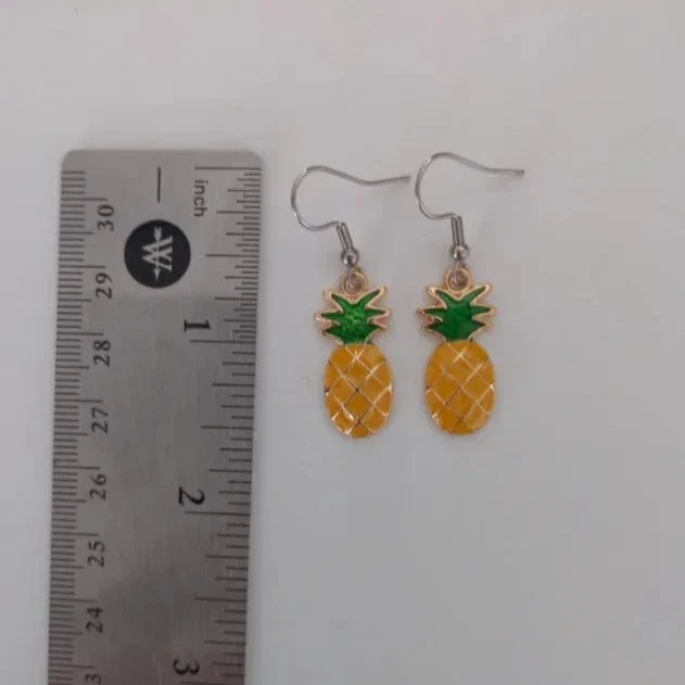 Earrings - Gold plated pineapple charm on silver hook