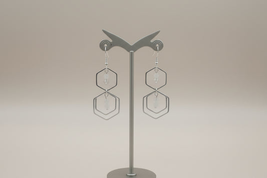 Earrings - Hexagon with 4 mm Bi-cone Crystal Beads on hook