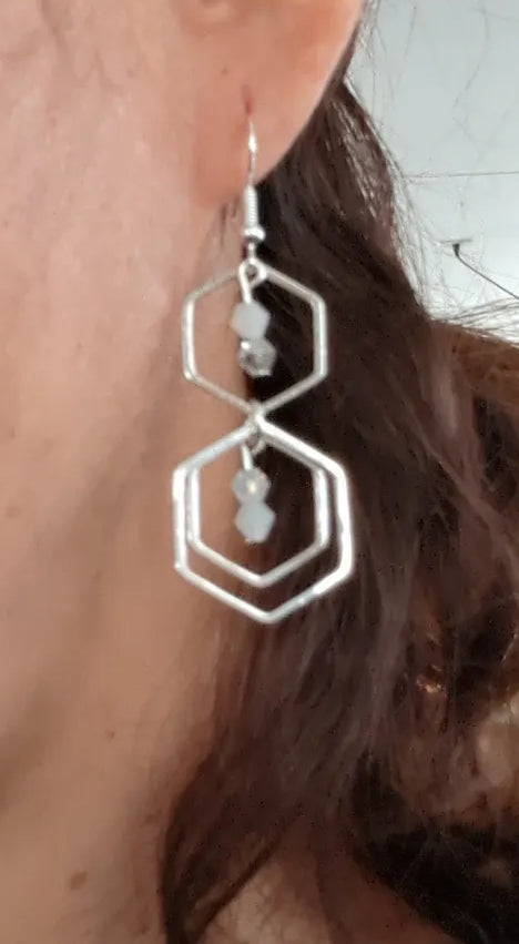 Earrings - Hexagon with 4 mm Bi-cone Crystal Beads on hook