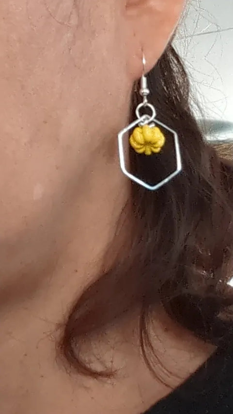 Earrings - Hexagon with pumpkin charm on hook