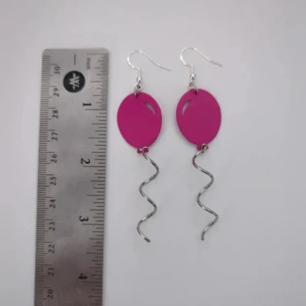 Earrings - Hot pink metal balloon on silver hook