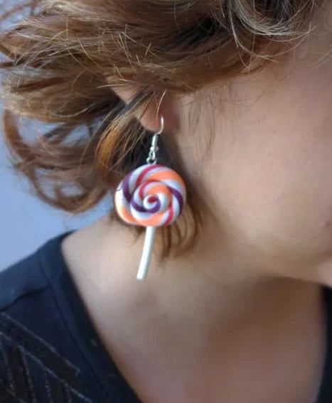 Earrings - Mismatched gummy bear and Lollipop on silver Hook