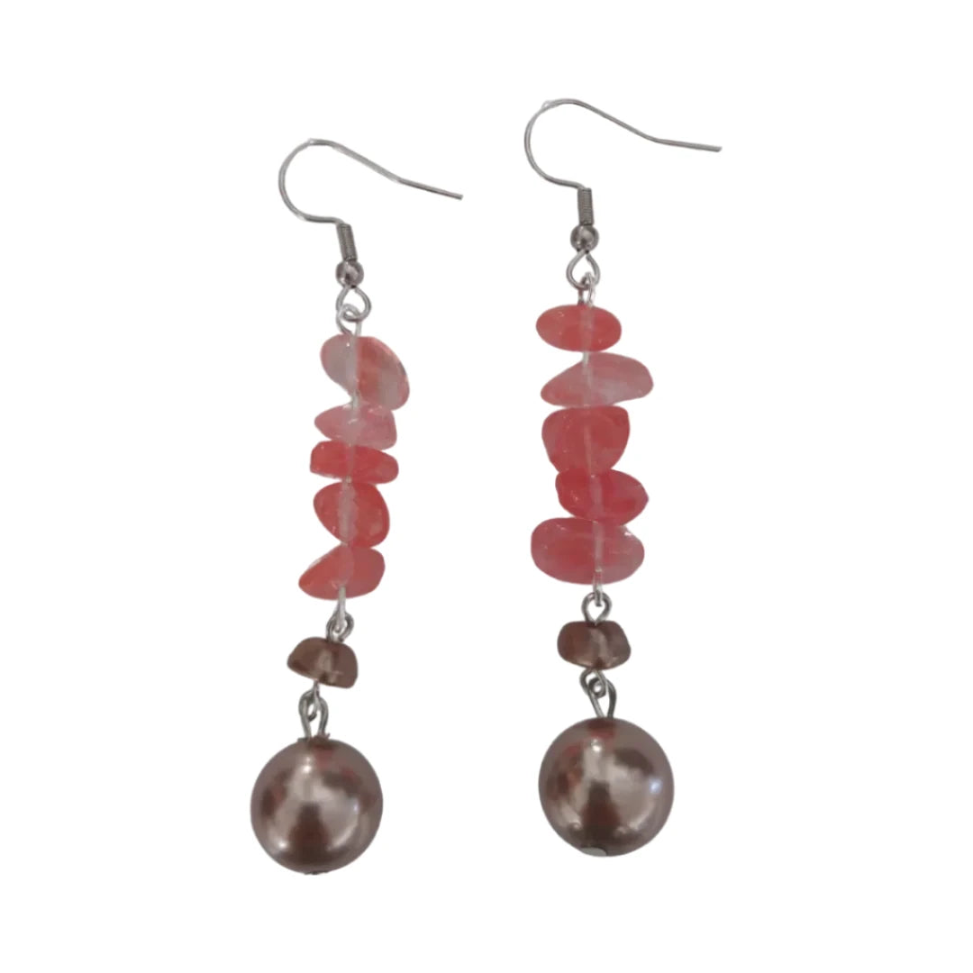 Earrings - Pink crystal bead and silver tan bead on silver hook
