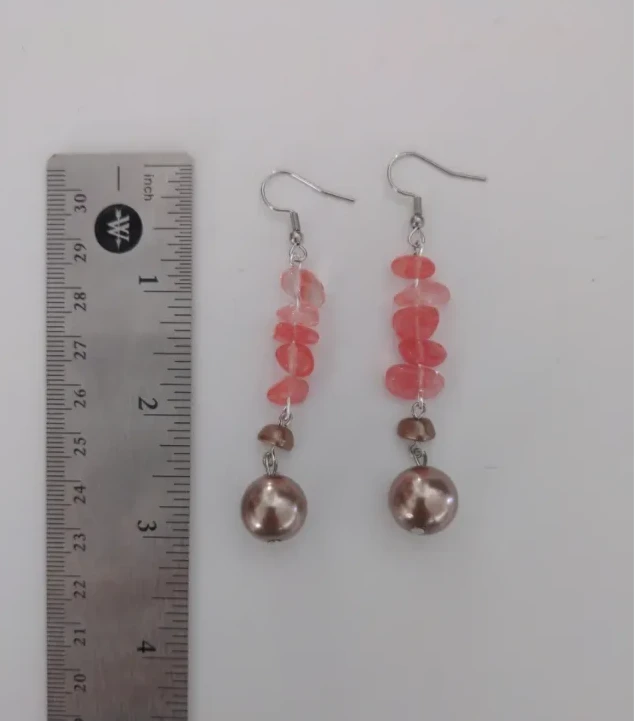 Earrings - Pink crystal bead and silver tan bead on silver hook