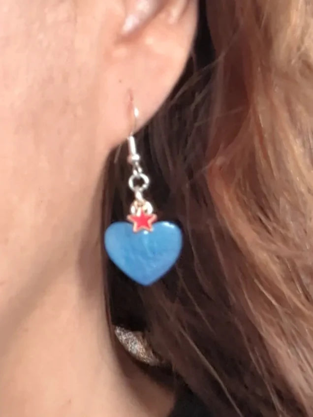 Earrings - Resin heart with star on hook