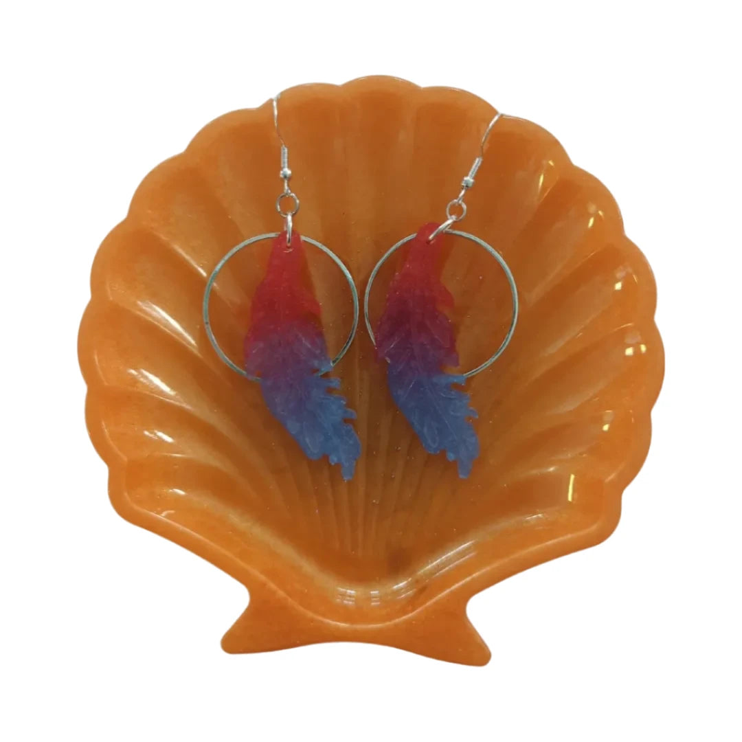 Earrings - Resin feather with silver circle on hook